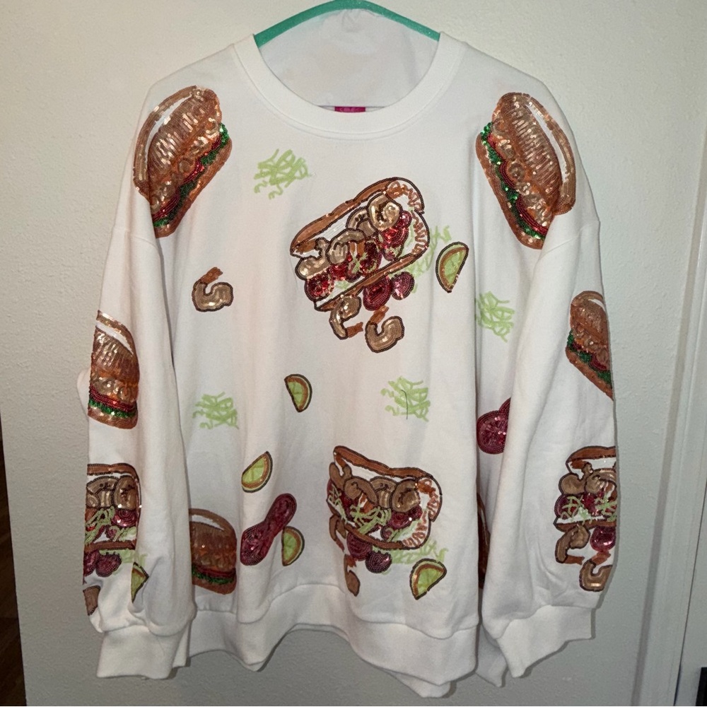 Queen Of Sparkles White Poboy Sweatshirt. - Picture 2 of 7